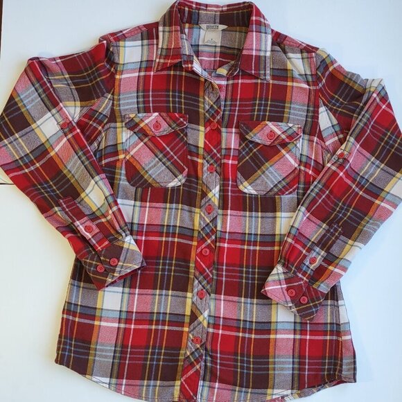 Duluth Free Swingin Red Plaid Flannel Button Up Shirt Cabincore Workwear Small - Picture 3 of 8